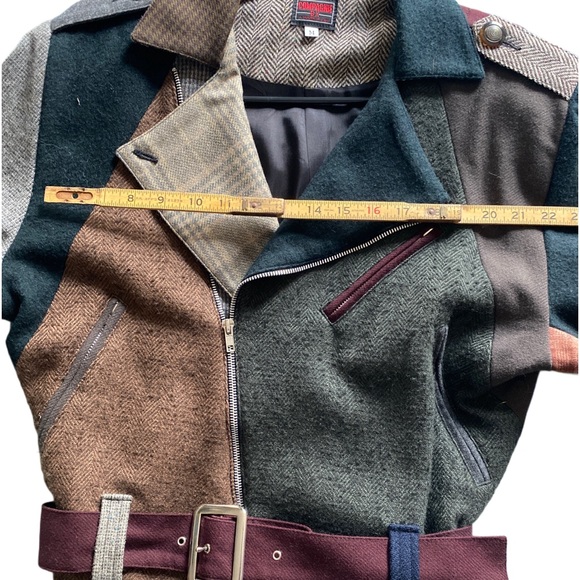 80s VTG Compagnie Wool Bomber Jacket mixed fabric’s Asymmetrical Sz S - Picture 5 of 8